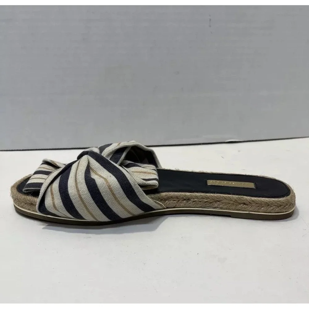 LOUISE ET CIE Womens 8.5M Camille Espandrille Chic Bow Slide Sandal Striped Casu